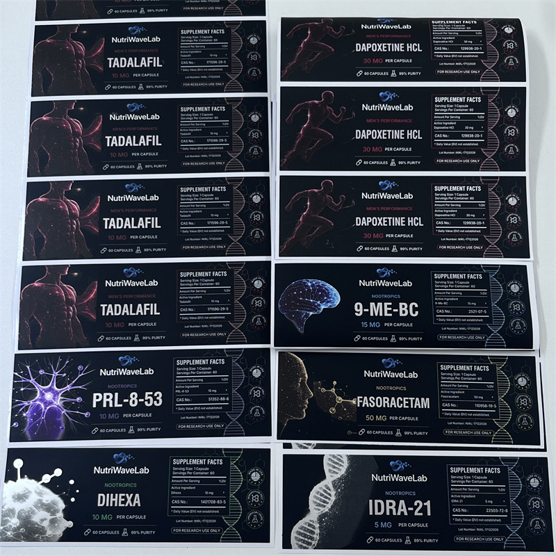 Research Peptide Vial Labels with Facts Panel