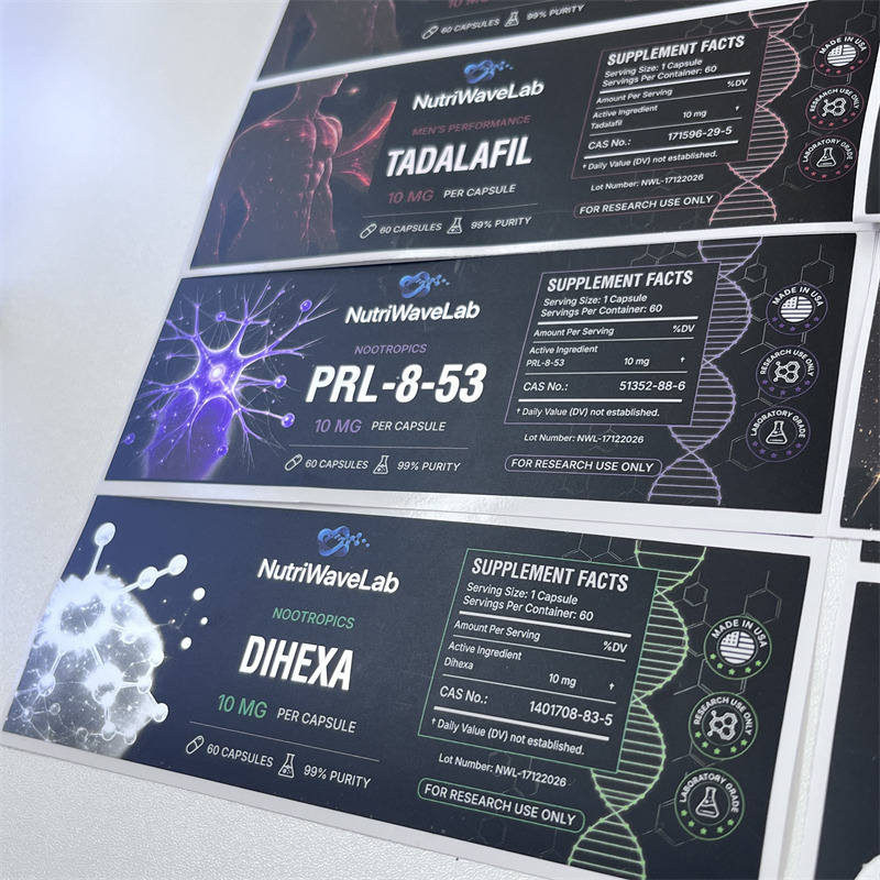 Research Peptide Vial Labels with Facts Panel